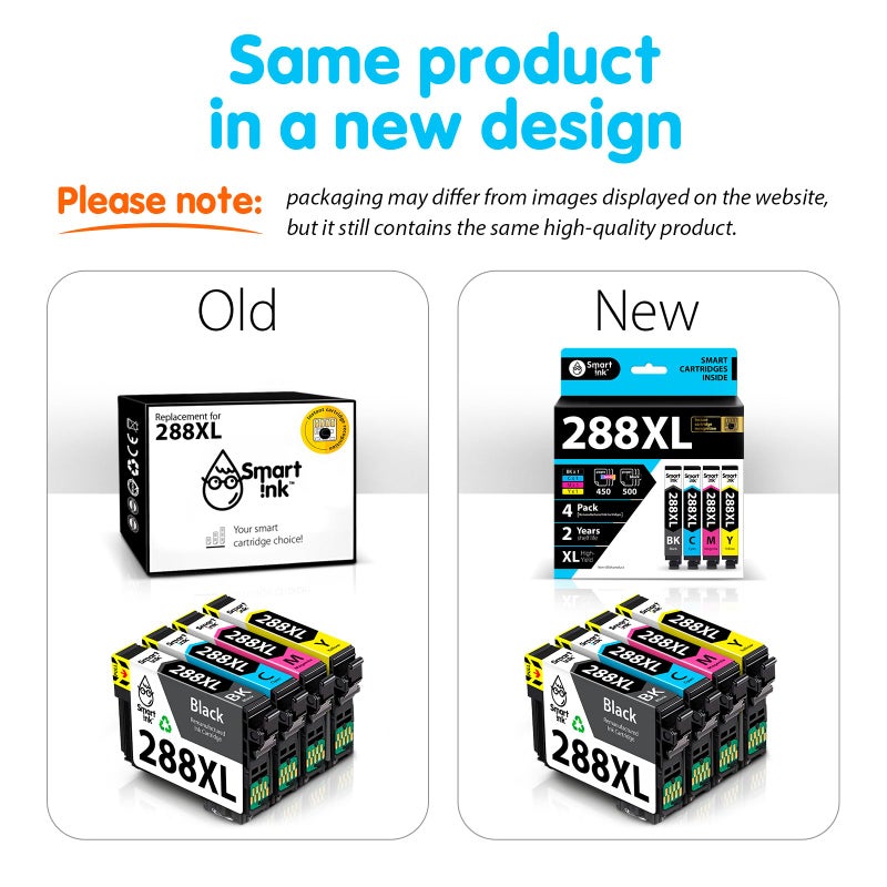 Smart Ink Remanufactured Ink Cartridge Replacement for Epson T288 288XL 288 XL (Black & C/M/Y 4 Combo Pack) to use with Expression Home XP-330 XP-430 XP-434 XP-446 XP-440 XP-340 - Image 2